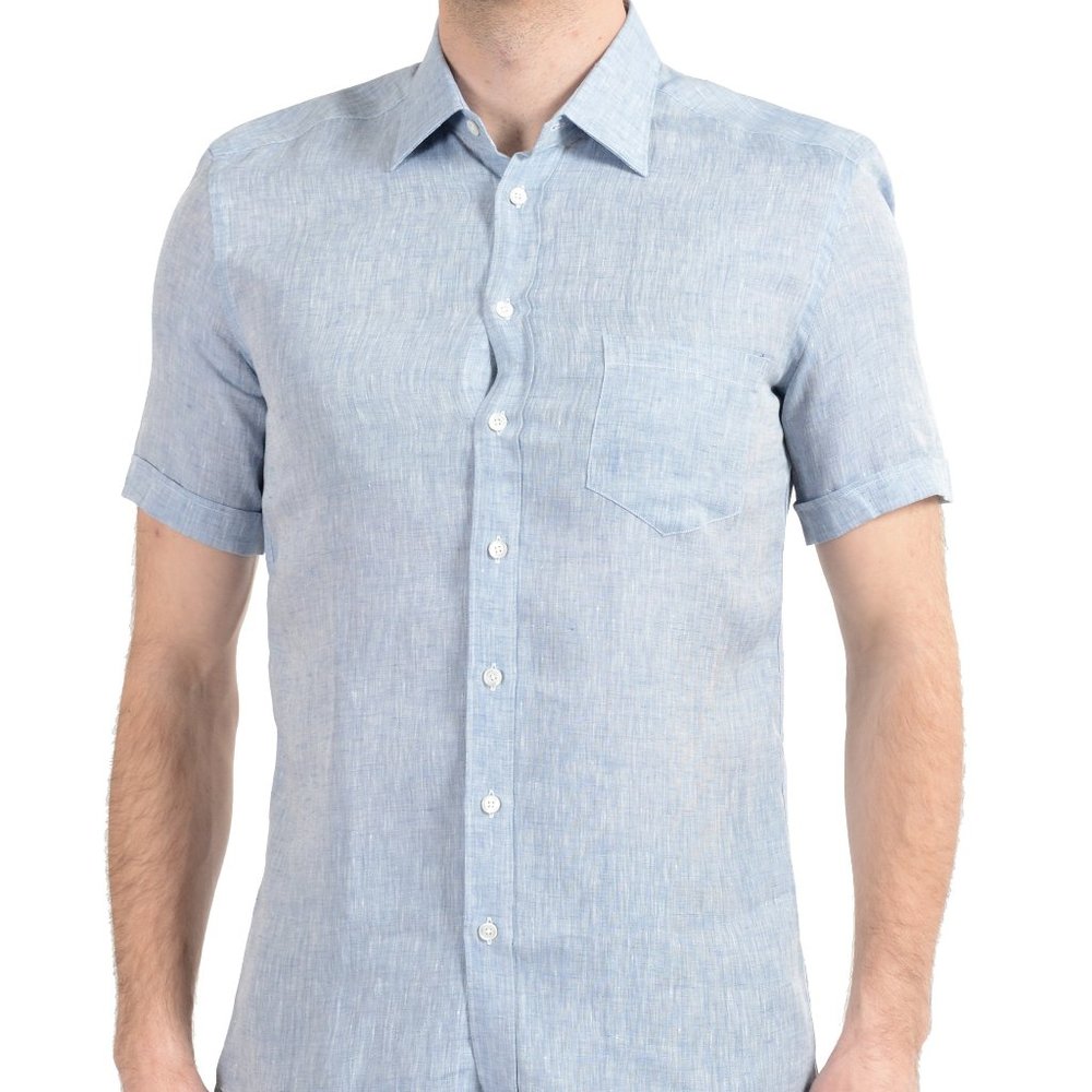 Malo Men's Blue 100% Linen Button Down Dress Shirt